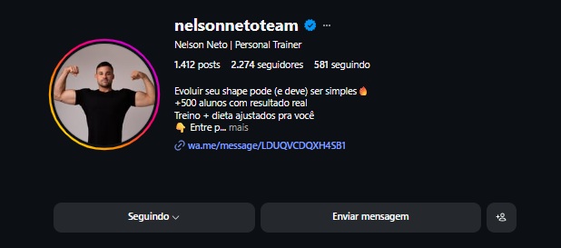 Perfil do Nelson Neto Team no Instagram